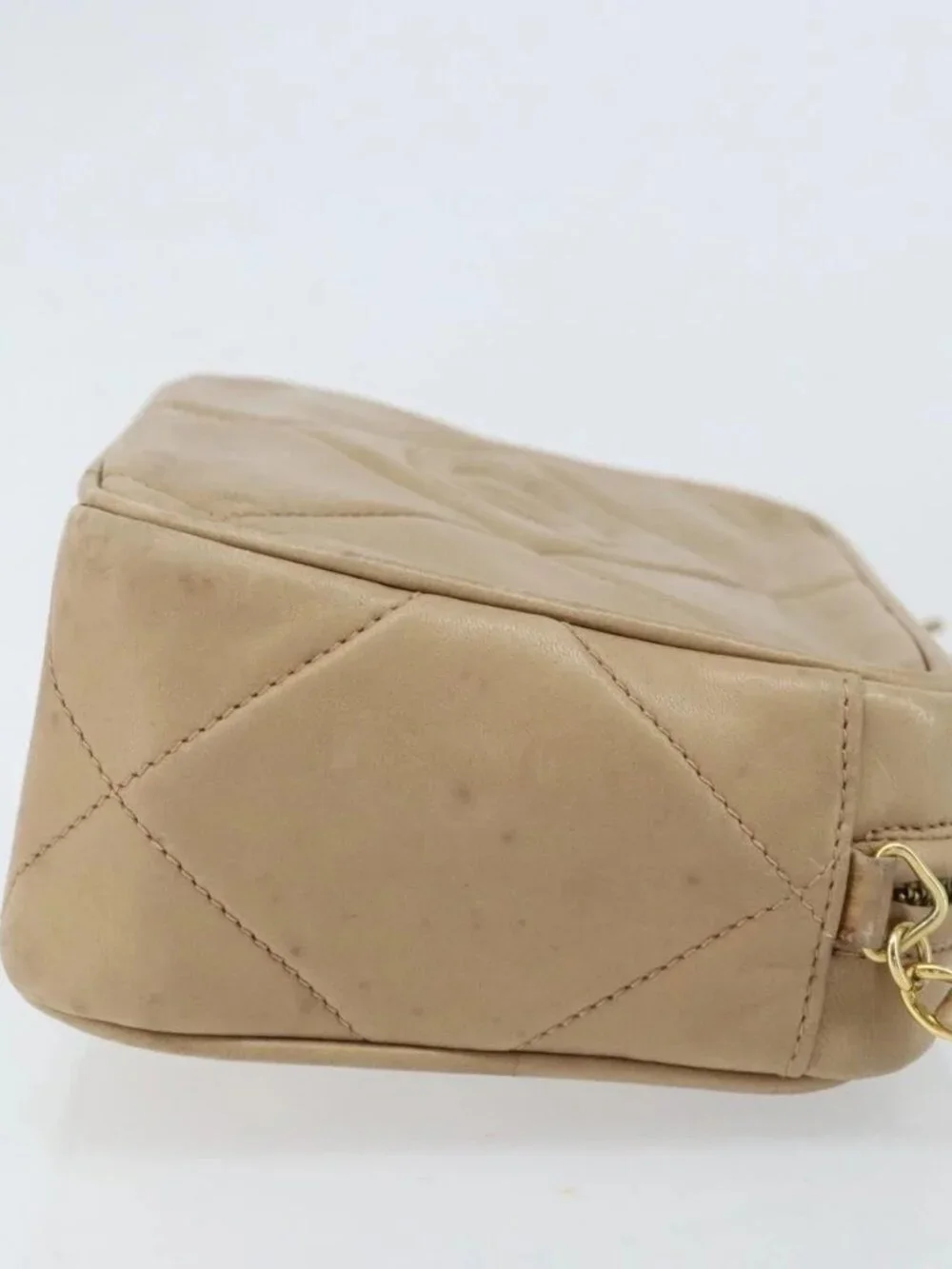 CHANEL Matelasse Chain Shoulder Bag Lamb Skin Beige Gold CC Auth gh1759